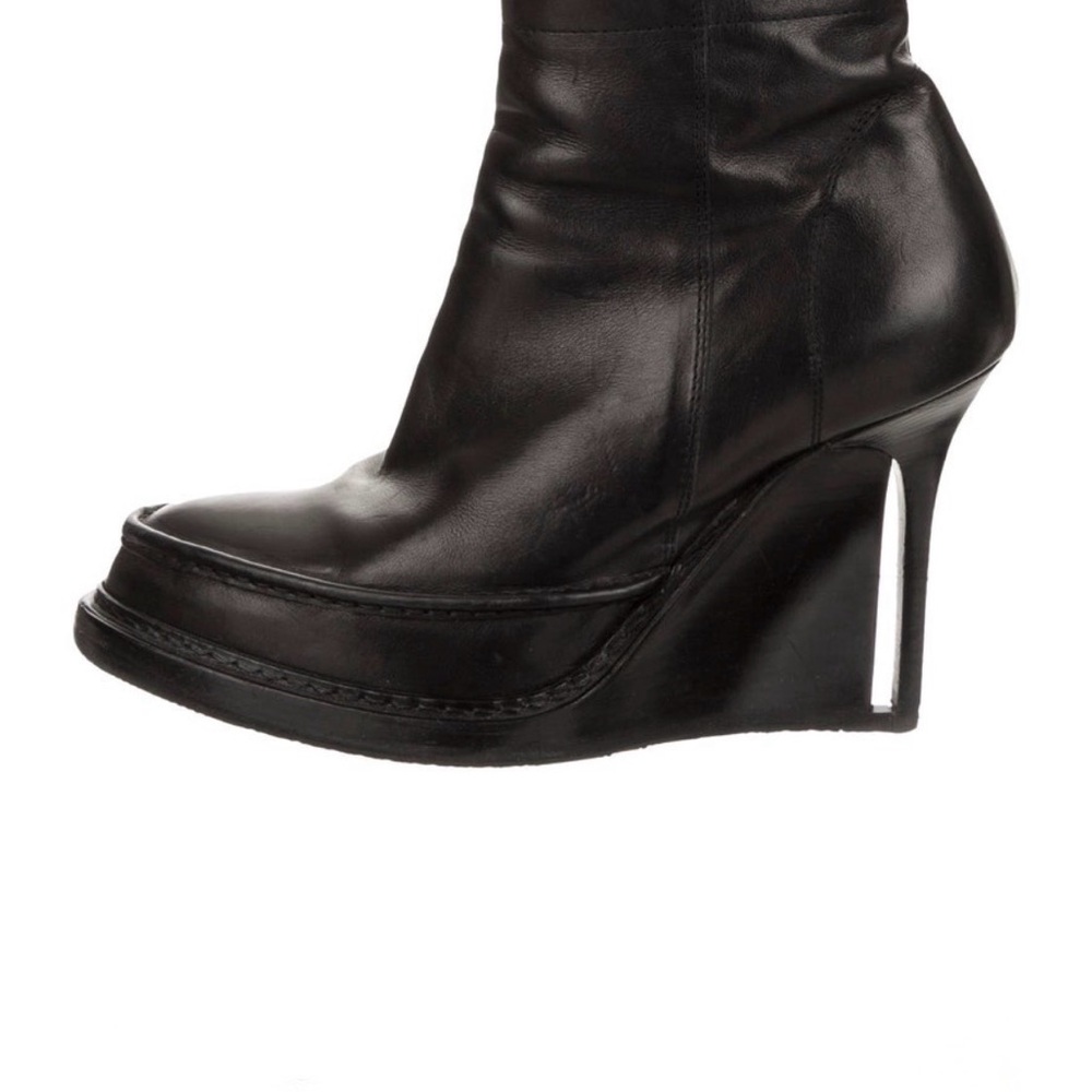 Ann Demeulemeester Black Leather Wedge Ankle Boot RARE statement piece